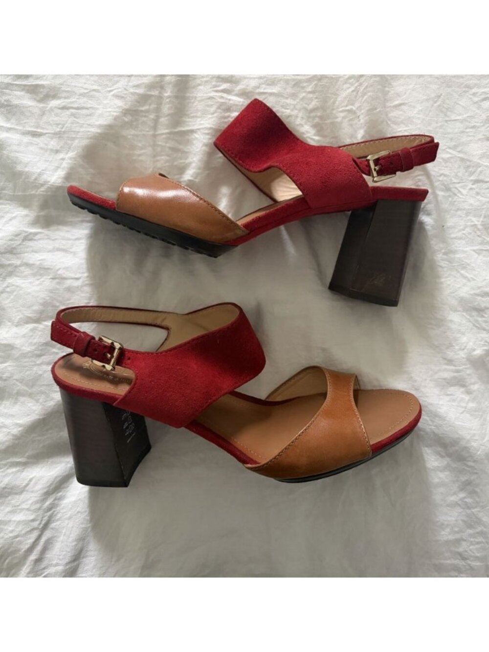 Tod’s Women’s Red And Tan Heeled Sandals Size 36.5 New